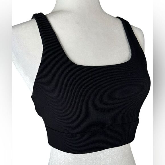 TSL Collection Womens Black Ribbed Square Neck Sports Bra Active Top - Picture 4 of 5